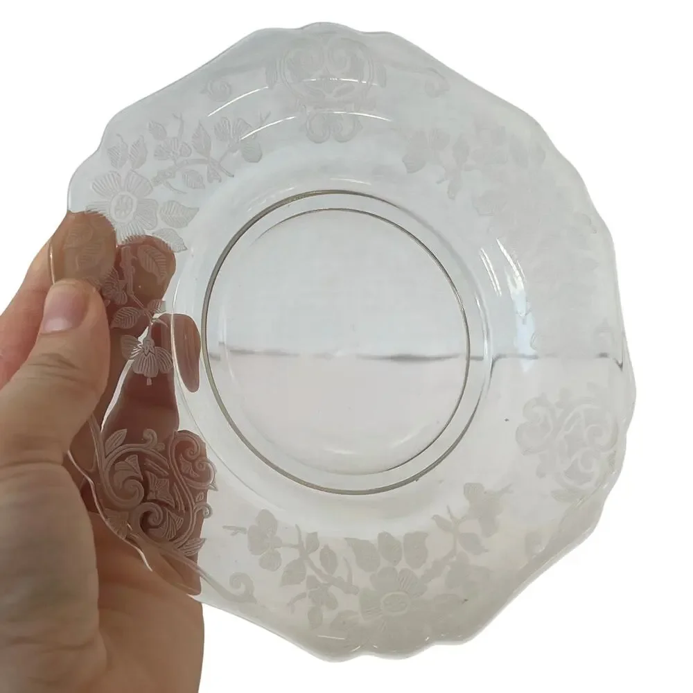 Cambridge Glass Etched Plate UV Uranium Glow Scalloped Floral Depression Vintage